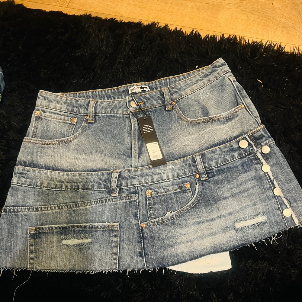 Fashion Nova Blue Denim Mini Skirt with Button Accents